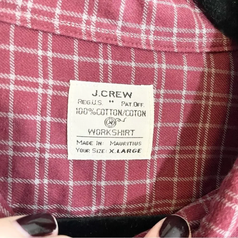 J. Crew Men's‎ Maroon Plaid Flannel Button Down Size XL
